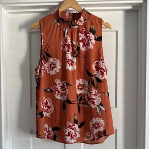 Elegant Floral Sleeveless Blouse - Orange and Red - 160